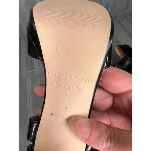 Colin Stuart High Heeled Strappy Genie Shoes Black Size 7 Patent Leather - Picture 6 of 7